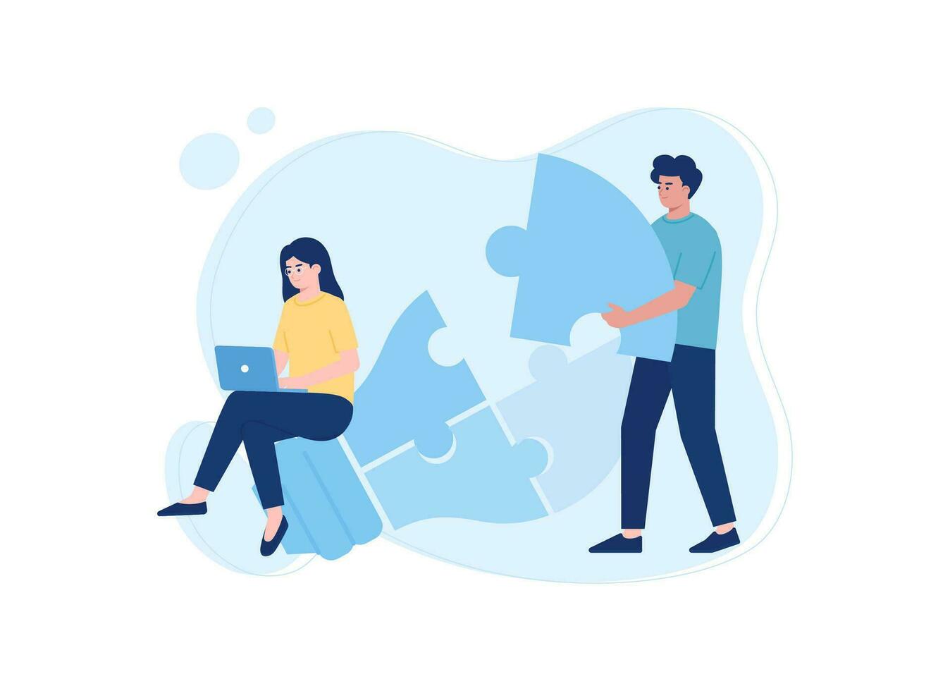 People connecting the light bulb jigsaw pieces concept flat illustration vector