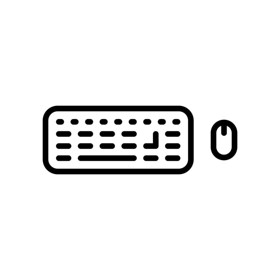 Wireless computer keyboard and mouse icon in line style design isolated on white background. Editable stroke. vector