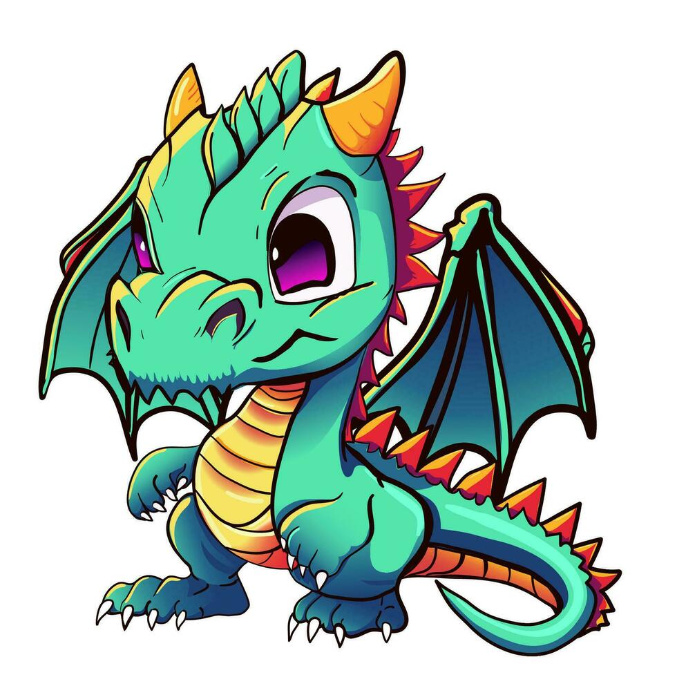 Cartoon  green dragon character sticker isolated symbol year of dragon 2024 vector
