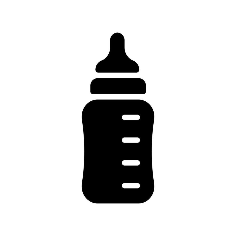 Baby black bottle with nipple icon. Container with division and liquid for feeding babies and plastic utensils for dosed sports and medicinal vector techniques