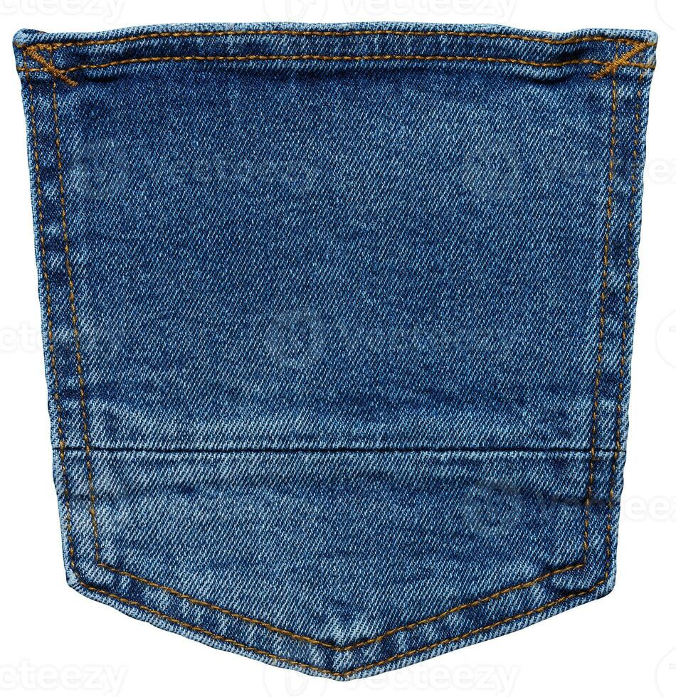 Back pocket of blue jeans with button isolated on white background photo