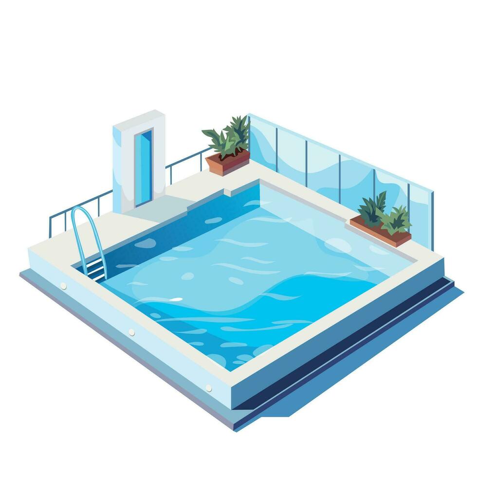 Swimming pool filled with water isometric. Pool for sports and fitness. Vector illustration for design and decoration in cartoon style isolated on a white background.