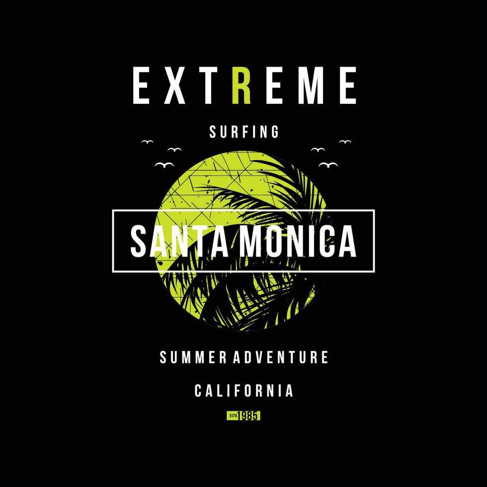 extreme santa monica beach graphic design, typography vector, illustration, for print t shirt, cool modern style vector