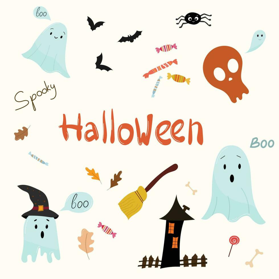 Halloween details set. Vector illustration.