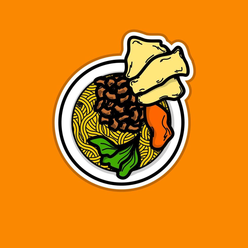 Indonesian Traditional Food called Mie Ayam or Chicken Noodles Soup vector