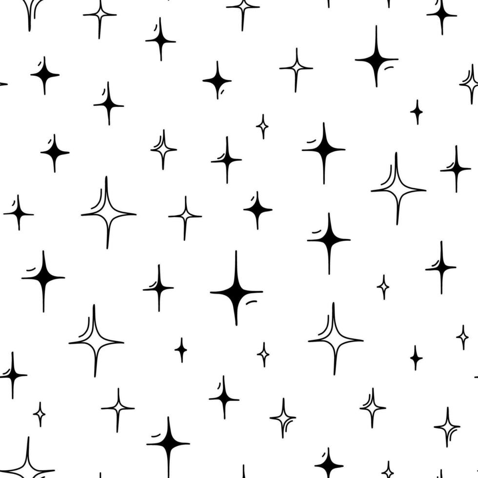 Seamless pattern. Random size one color sparks. Modern stylish texture. Black and white background. Stars shining, sparkling, glowing, twinkling. Abstract texture with sparks. vector