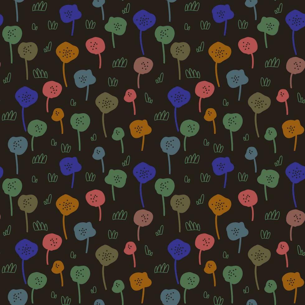 Seamless pattern with creative decorative flowers in scandinavian style. Repeatable design for backgrounds, fabric, textile. Vector backdrop.