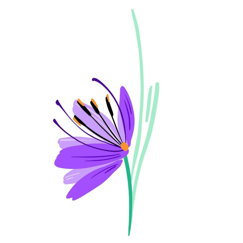 Beautiful lilac color gladiolus like flower composition. Vector simple bright color botanical group for decoration. Floral element.