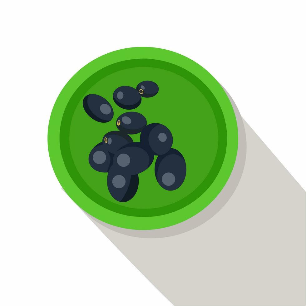 Vector illustration, juwet fruit or Javanese grapes in a green bowl with isolated white background