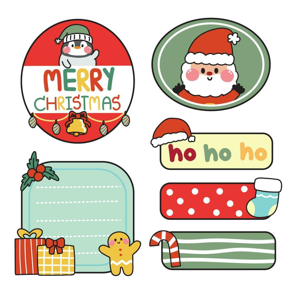 Set of cute icon tag cartoon merry christmas concept.Happy new year. vector