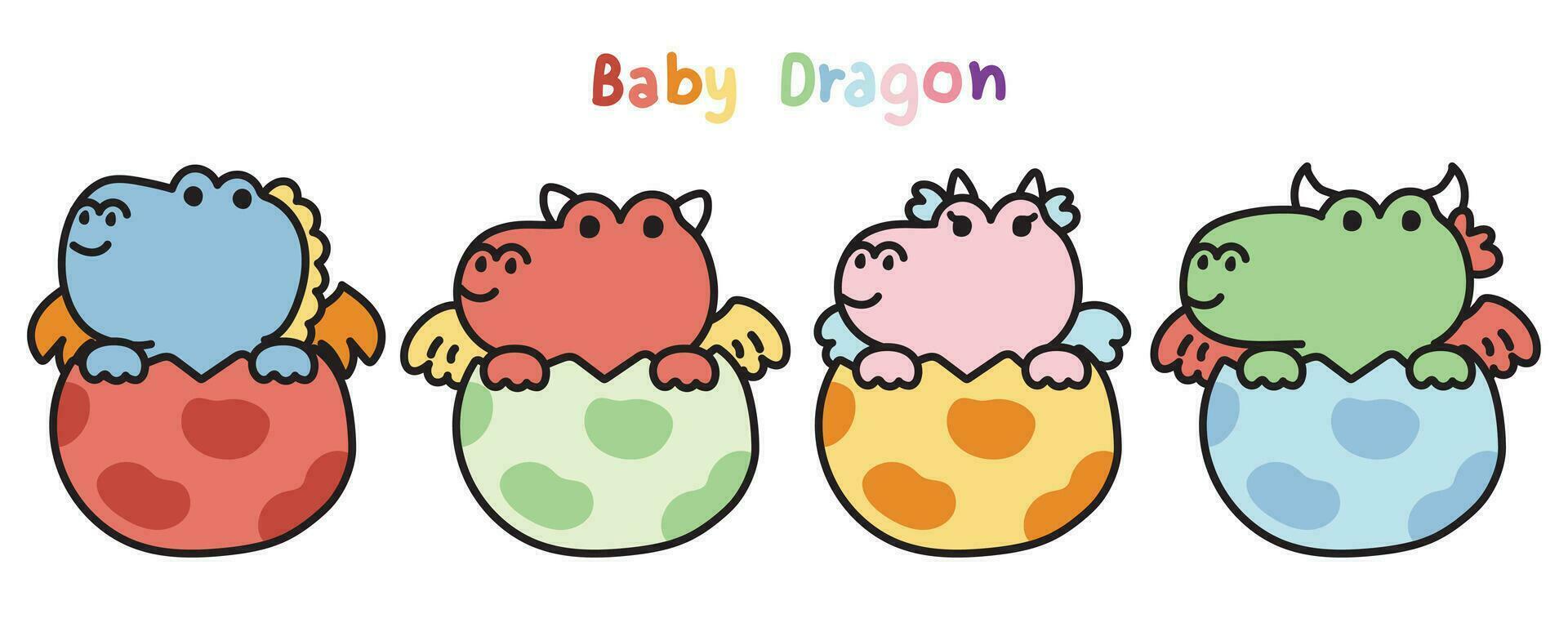 Set of cute baby dragon stay in egg on white background.Jurassic animal vector