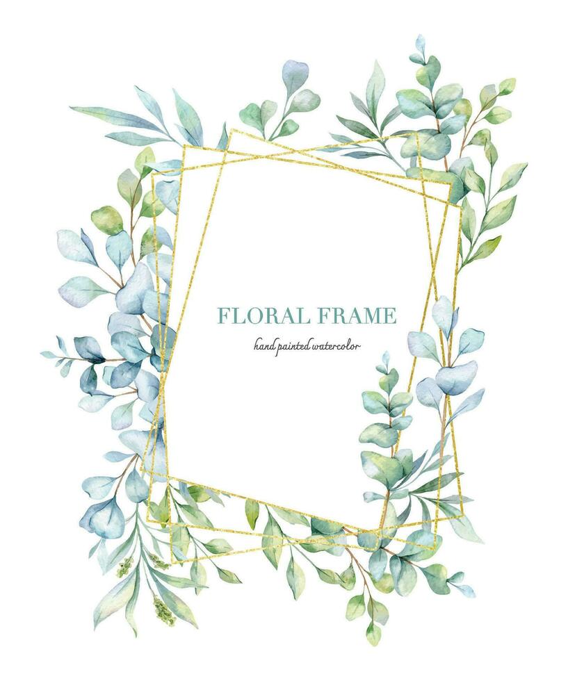 Eucalyptus Watercolor Frame. Eucalyptus Greenery Frame Hand Painted isolated on white background.  Perfect for wedding invitations, floral labels, bridal shower and  floral greeting cards vector