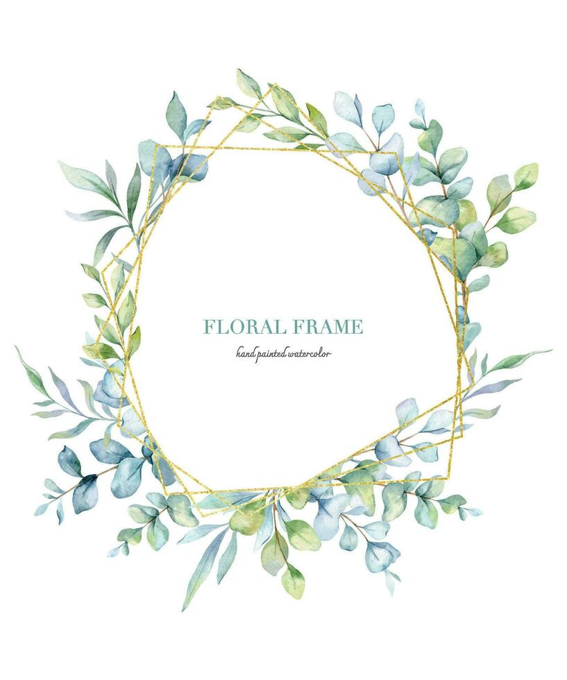 Eucalyptus Watercolor Frame. Eucalyptus Greenery Frame Hand Painted isolated on white background.  Perfect for wedding invitations, floral labels, bridal shower and  floral greeting cards vector