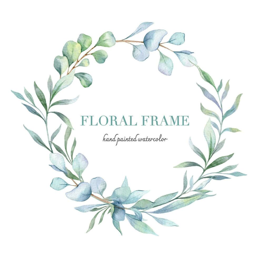 Eucalyptus Watercolor Frame. Eucalyptus Greenery Frame Hand Painted isolated on white background.  Perfect for wedding invitations, floral labels, bridal shower and  floral greeting cards vector