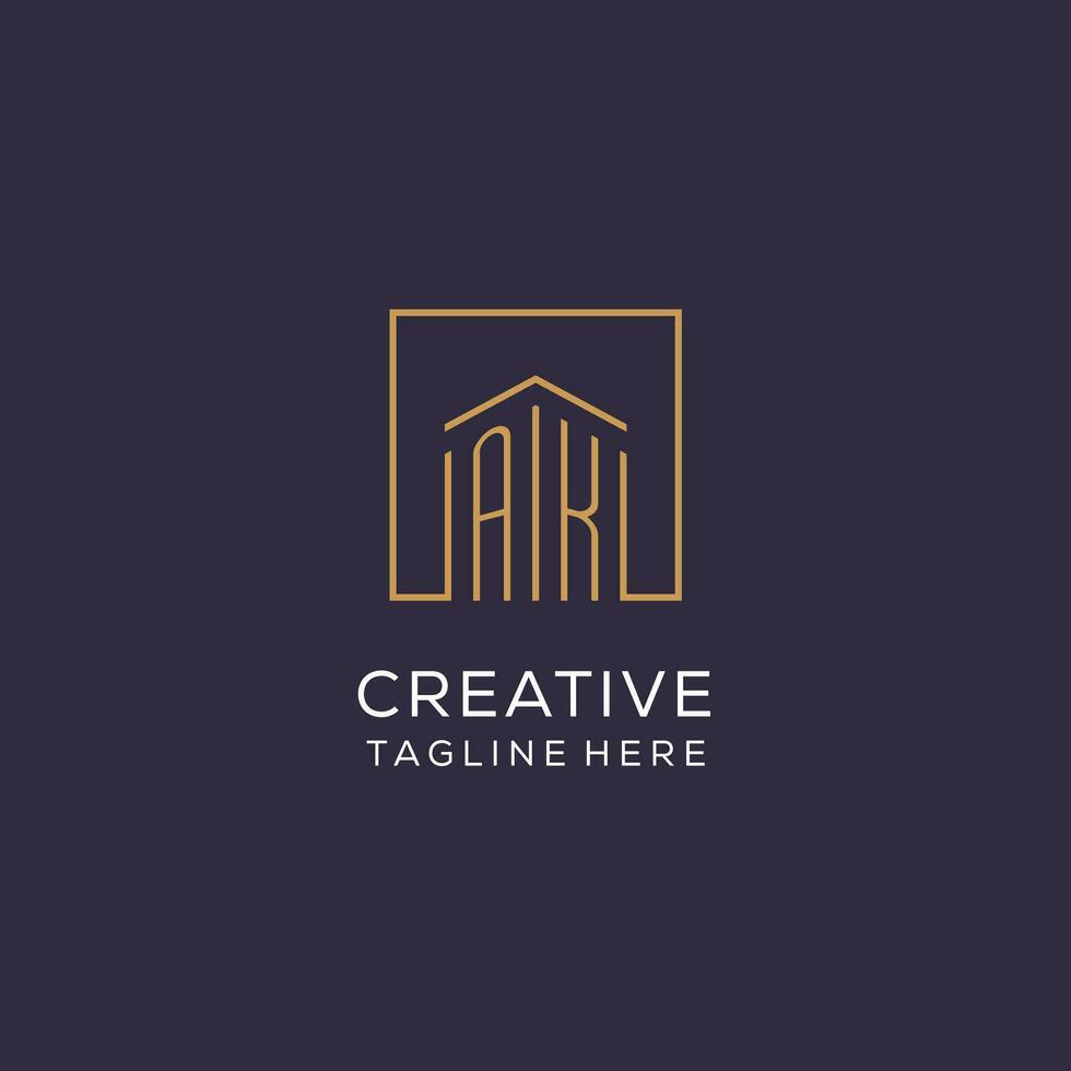 Initial AK logo with square lines, luxury and elegant real estate logo design vector