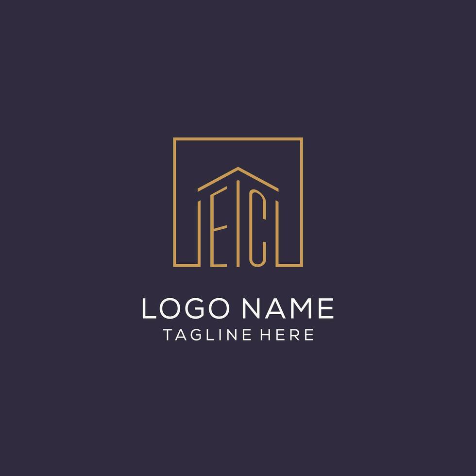 Initial EC logo with square lines, luxury and elegant real estate logo design vector