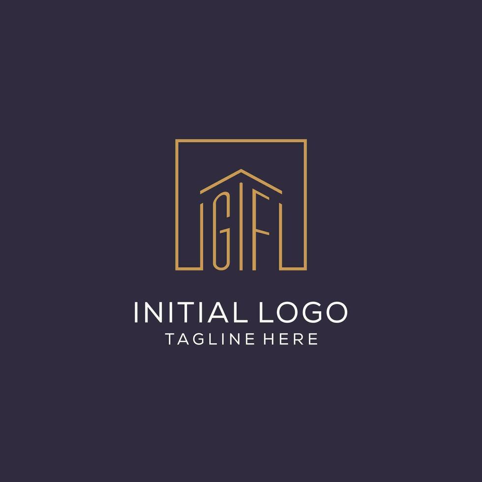 Initial GF logo with square lines, luxury and elegant real estate logo design vector