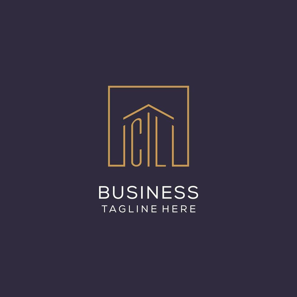 Initial CL logo with square lines, luxury and elegant real estate logo design vector