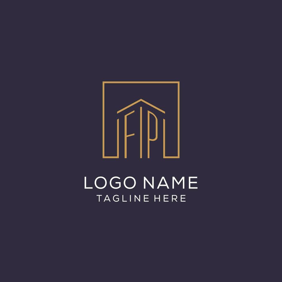 Initial FP logo with square lines, luxury and elegant real estate logo design vector