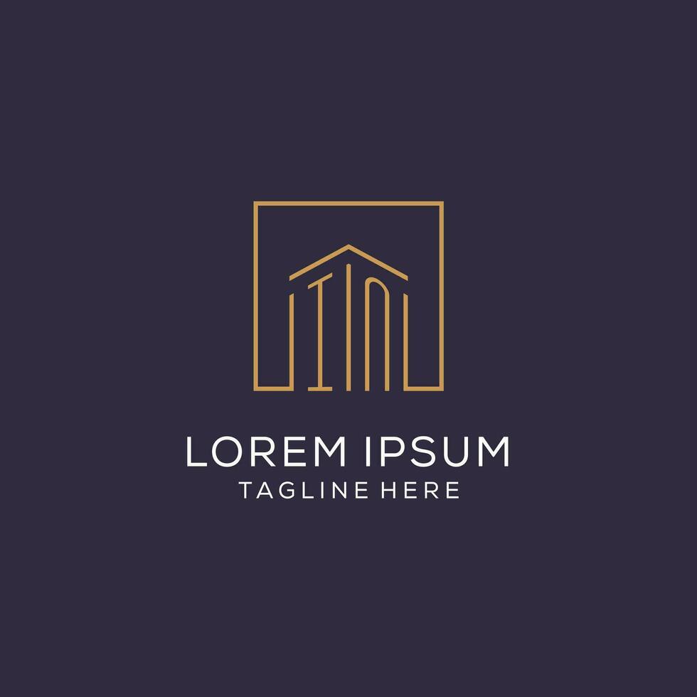 Initial IN logo with square lines, luxury and elegant real estate logo design vector