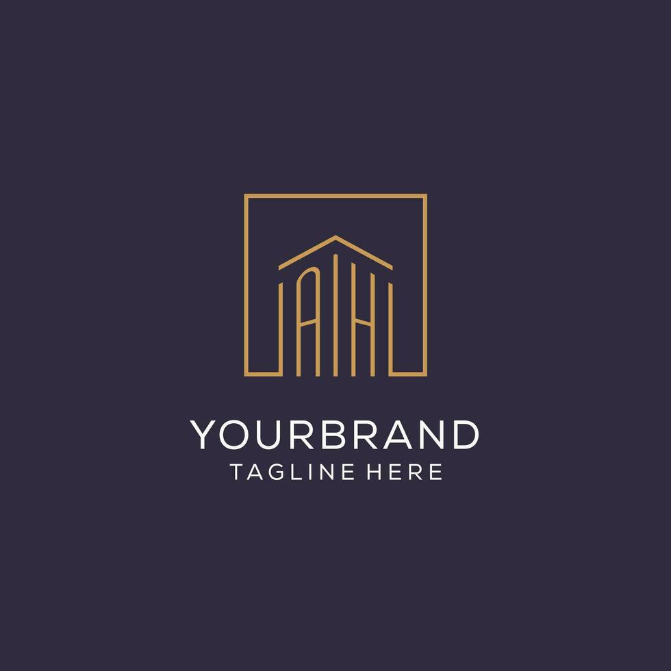Initial AH logo with square lines, luxury and elegant real estate logo design vector