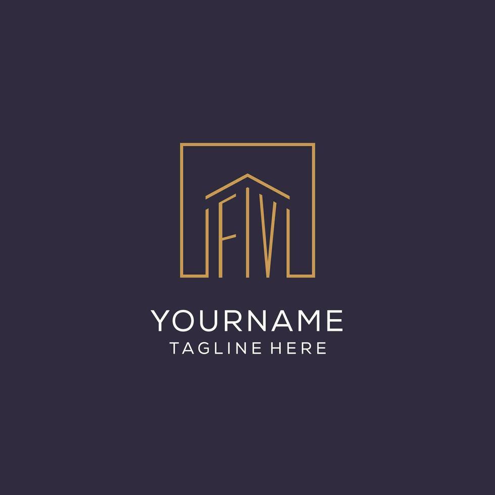 Initial FV logo with square lines, luxury and elegant real estate logo design vector