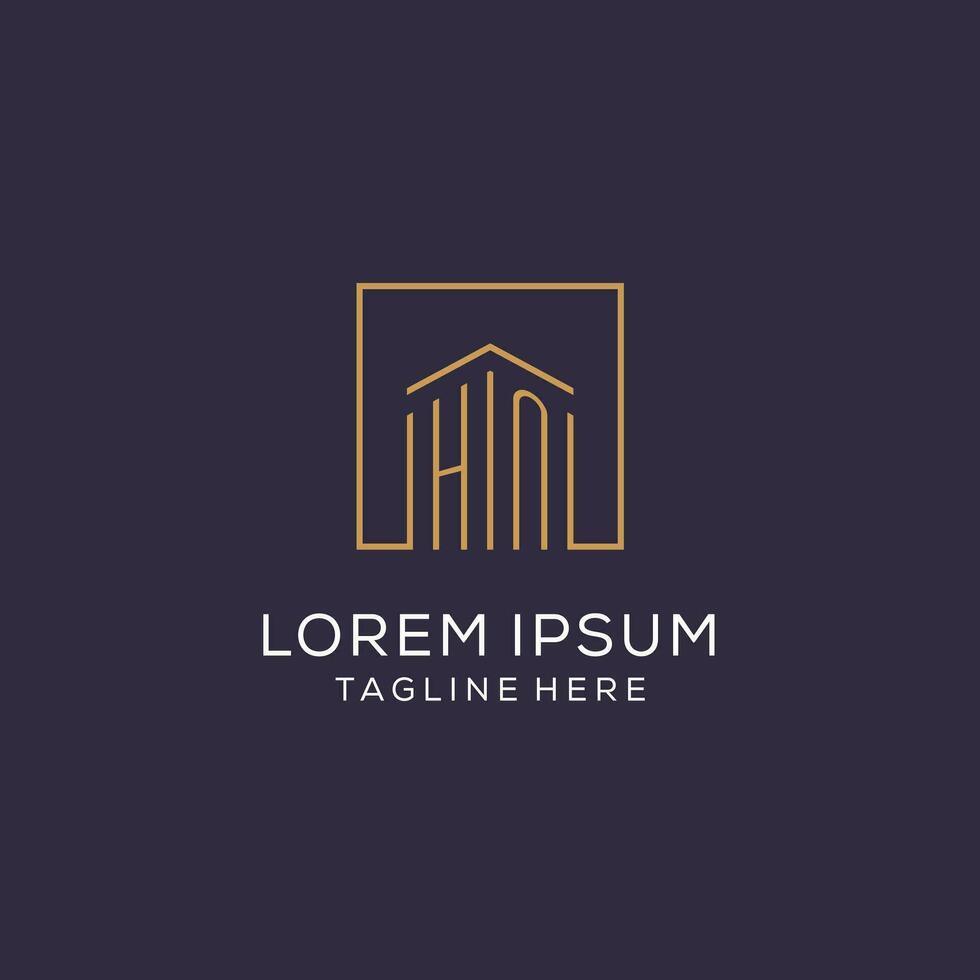 Initial HN logo with square lines, luxury and elegant real estate logo design vector