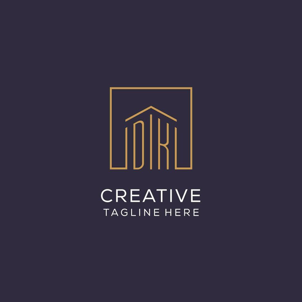 Initial DK logo with square lines, luxury and elegant real estate logo design vector