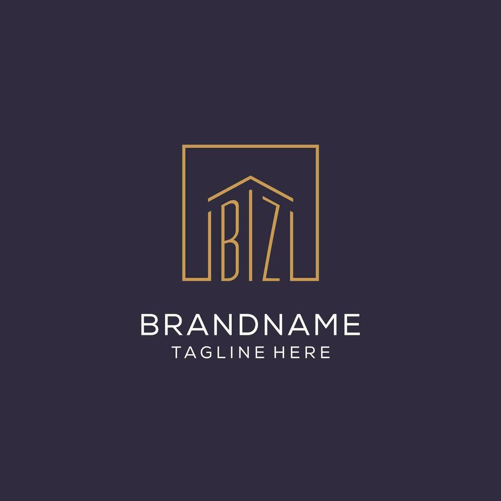Initial BZ logo with square lines, luxury and elegant real estate logo design vector