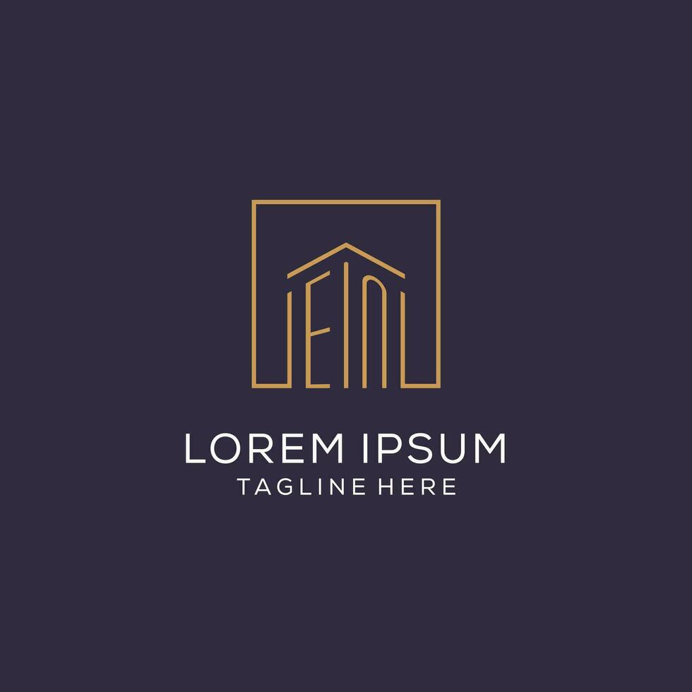 Initial EN logo with square lines, luxury and elegant real estate logo design vector