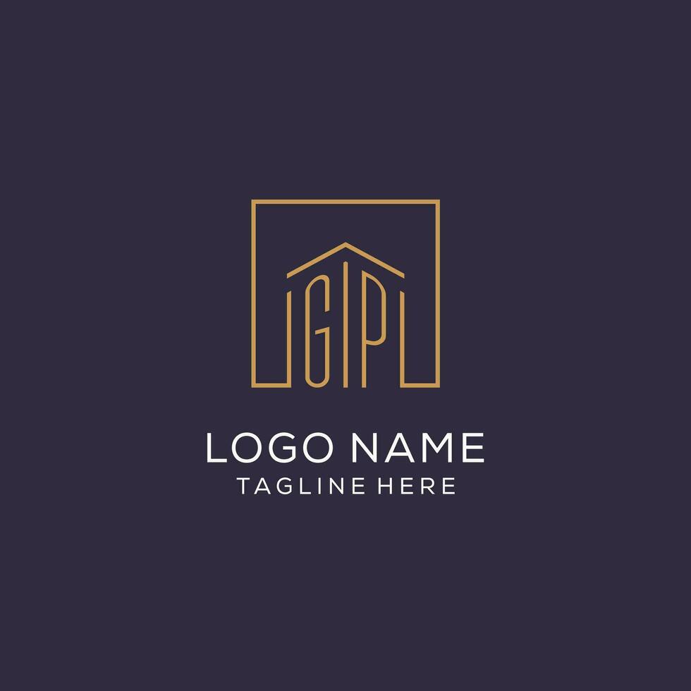Initial GP logo with square lines, luxury and elegant real estate logo design vector
