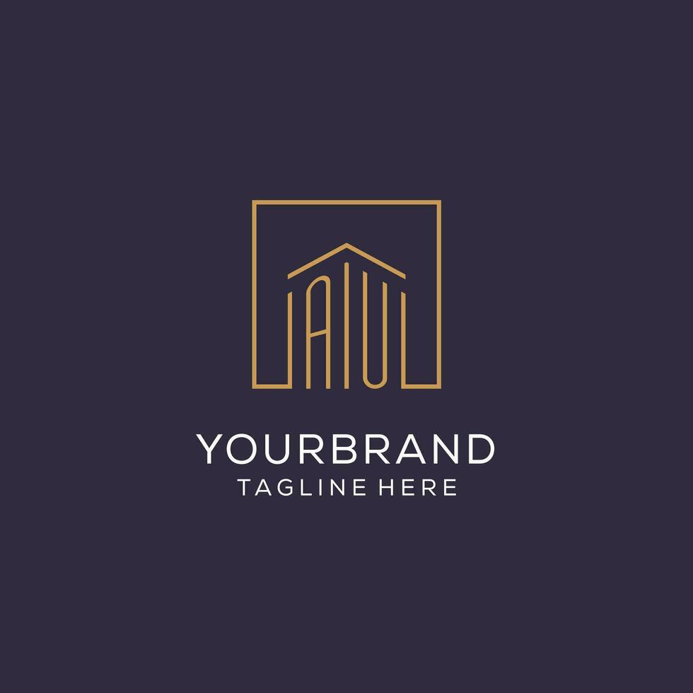 Initial AU logo with square lines, luxury and elegant real estate logo design vector