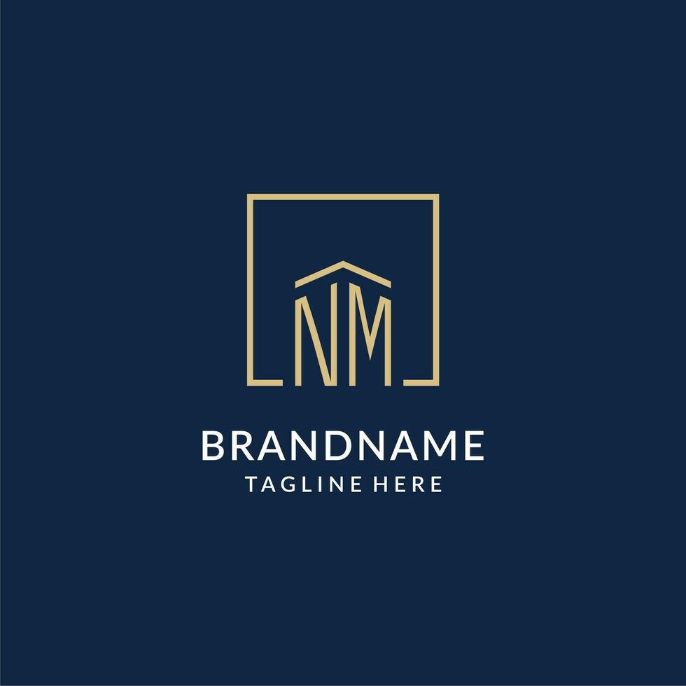 Initial NM square lines logo, modern and luxury real estate logo design vector