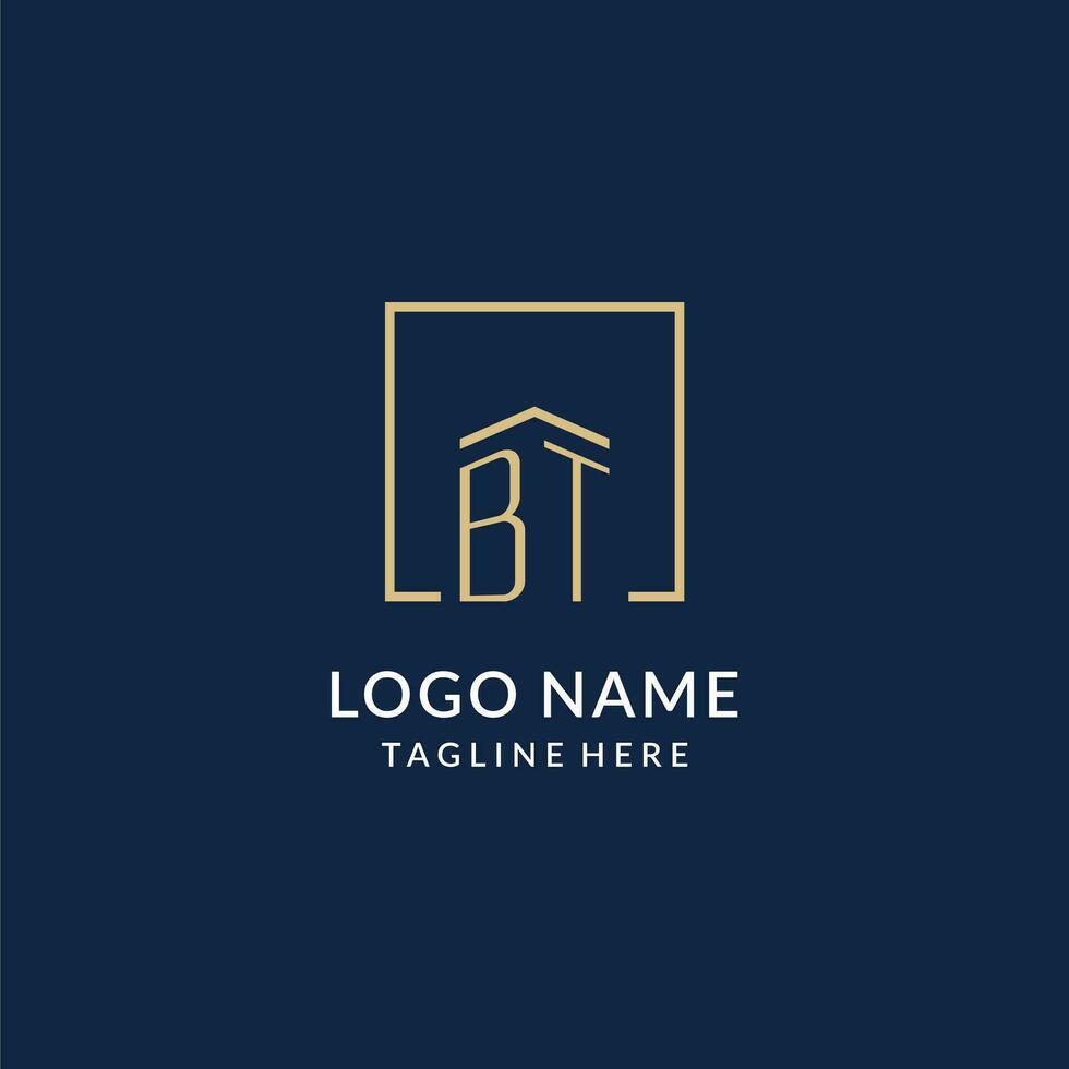 Initial BT square lines logo, modern and luxury real estate logo design vector