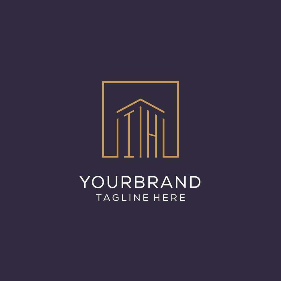 Initial IH logo with square lines, luxury and elegant real estate logo design vector