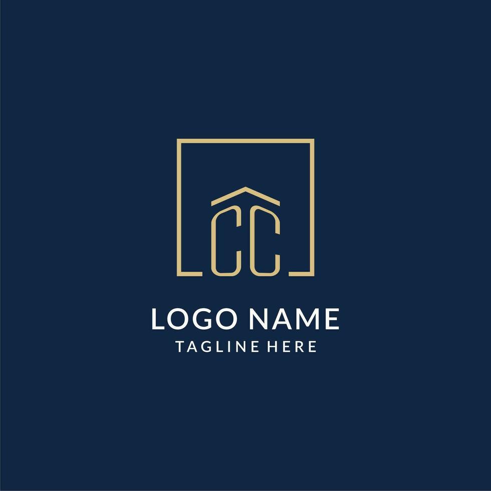 Initial CC square lines logo, modern and luxury real estate logo design vector