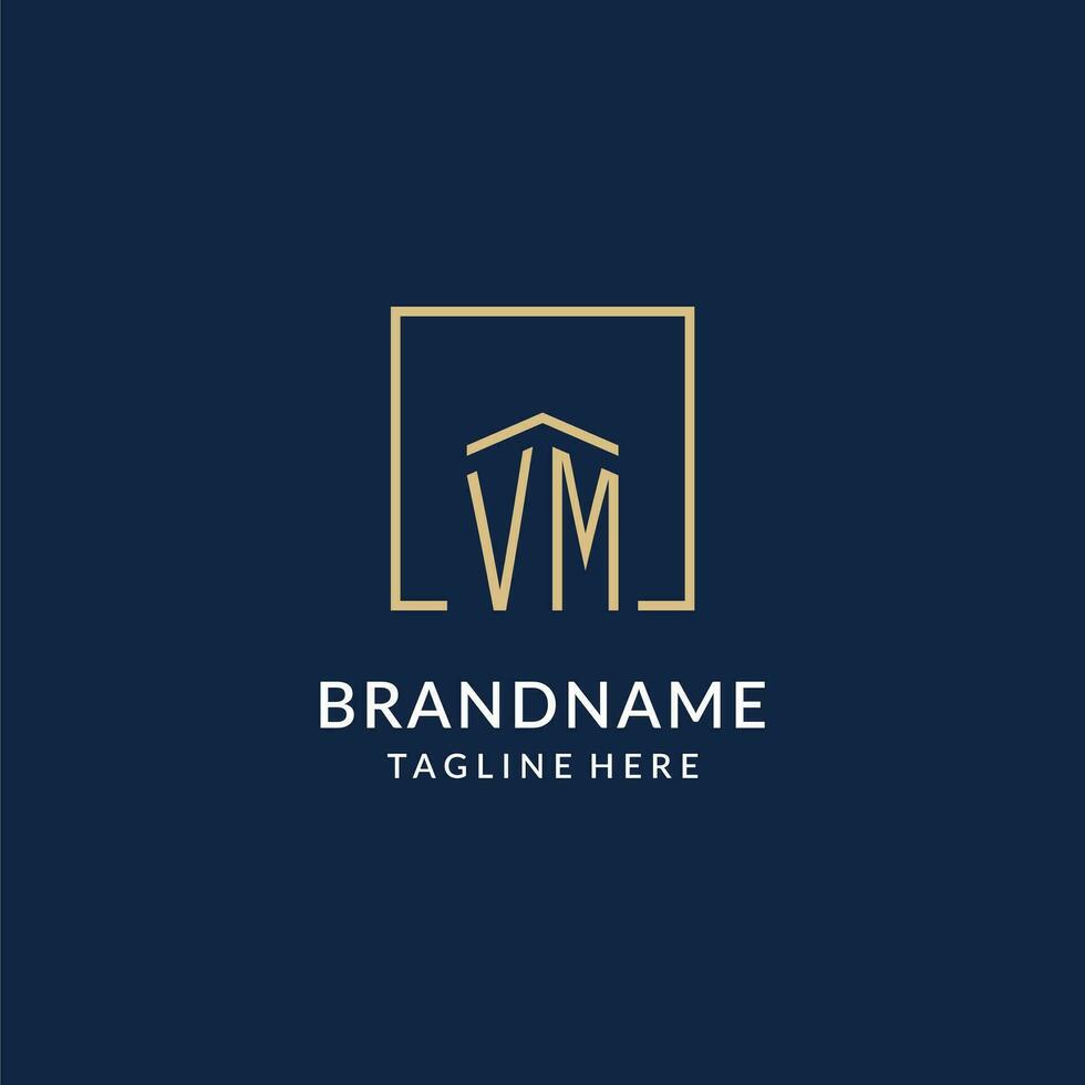 Initial VM square lines logo, modern and luxury real estate logo design vector