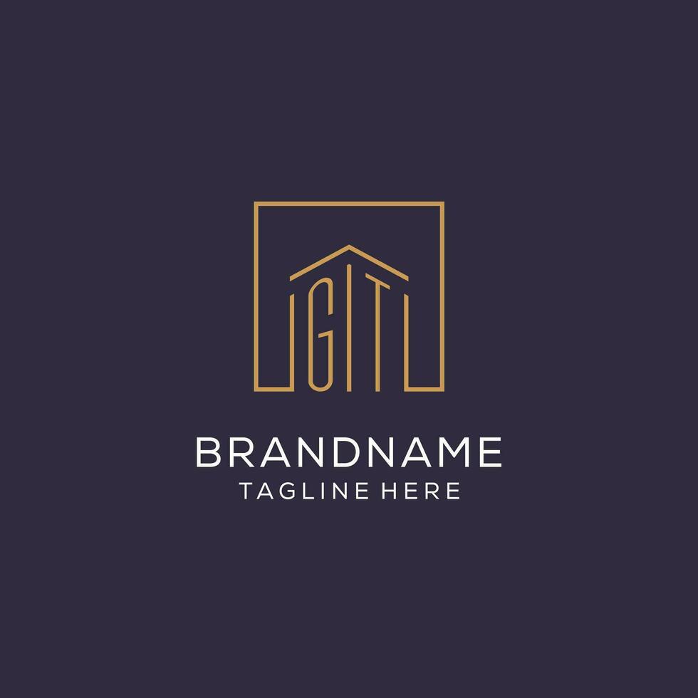 Initial GT logo with square lines, luxury and elegant real estate logo design vector