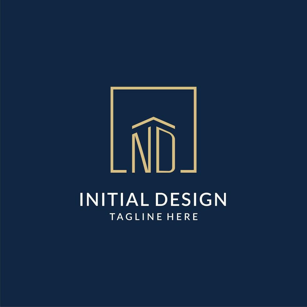 Initial ND square lines logo, modern and luxury real estate logo design vector