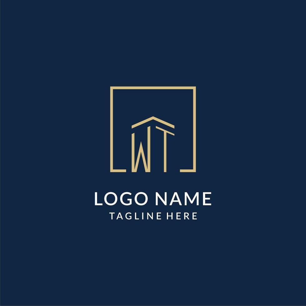 Initial WT square lines logo, modern and luxury real estate logo design vector
