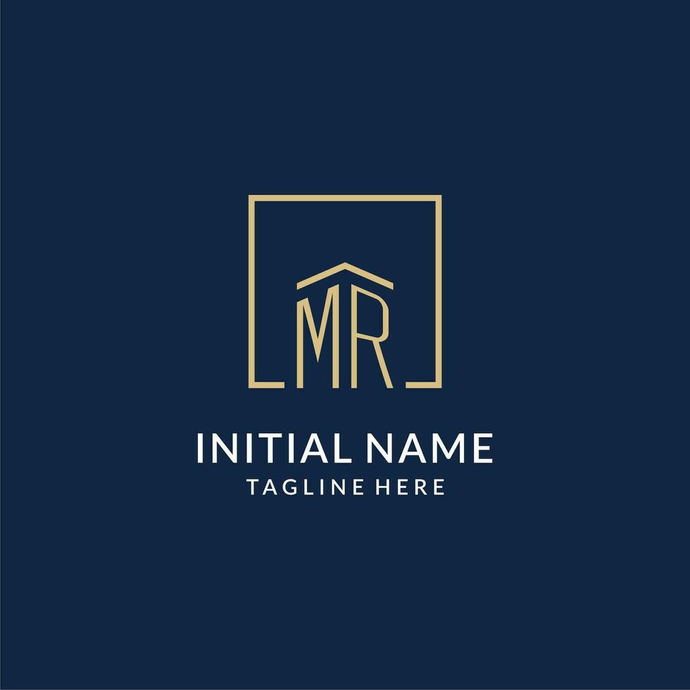 Initial MR square lines logo, modern and luxury real estate logo design vector