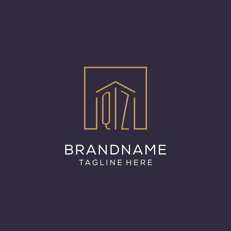 Initial QZ logo with square lines, luxury and elegant real estate logo design vector