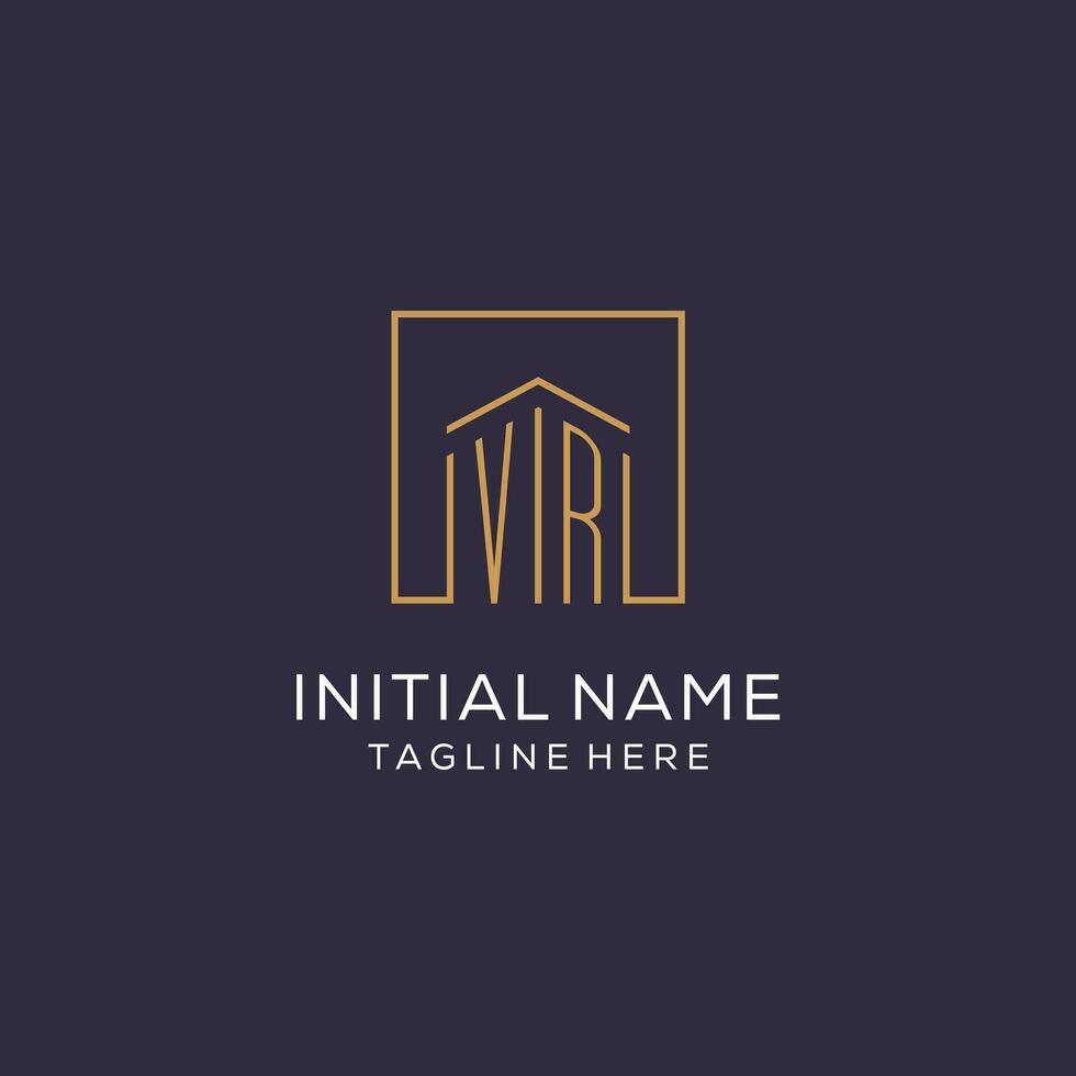 Initial VR logo with square lines, luxury and elegant real estate logo design vector