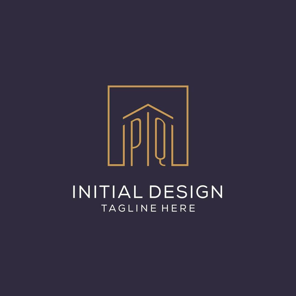 Initial PQ logo with square lines, luxury and elegant real estate logo design vector