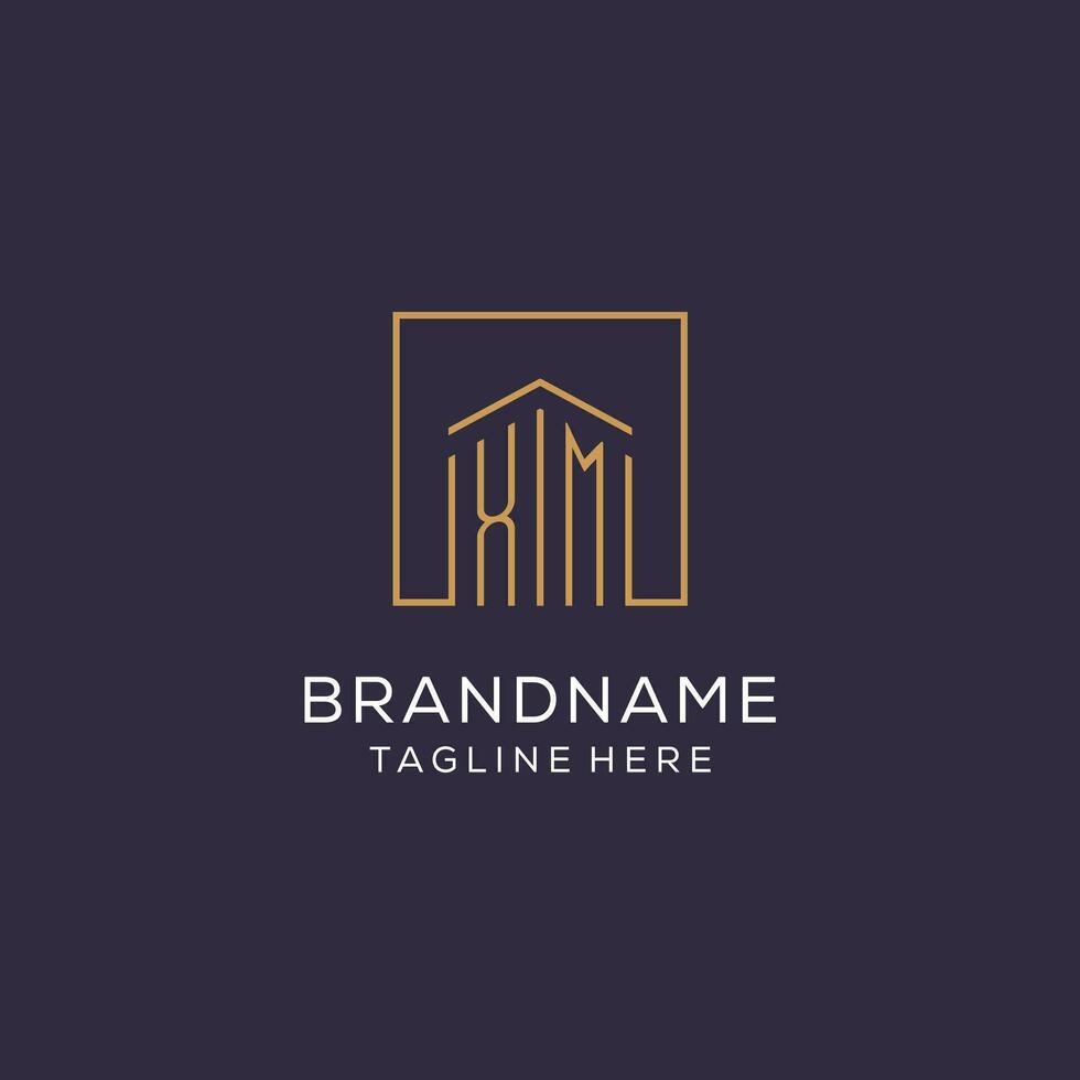 Initial XM logo with square lines, luxury and elegant real estate logo design vector