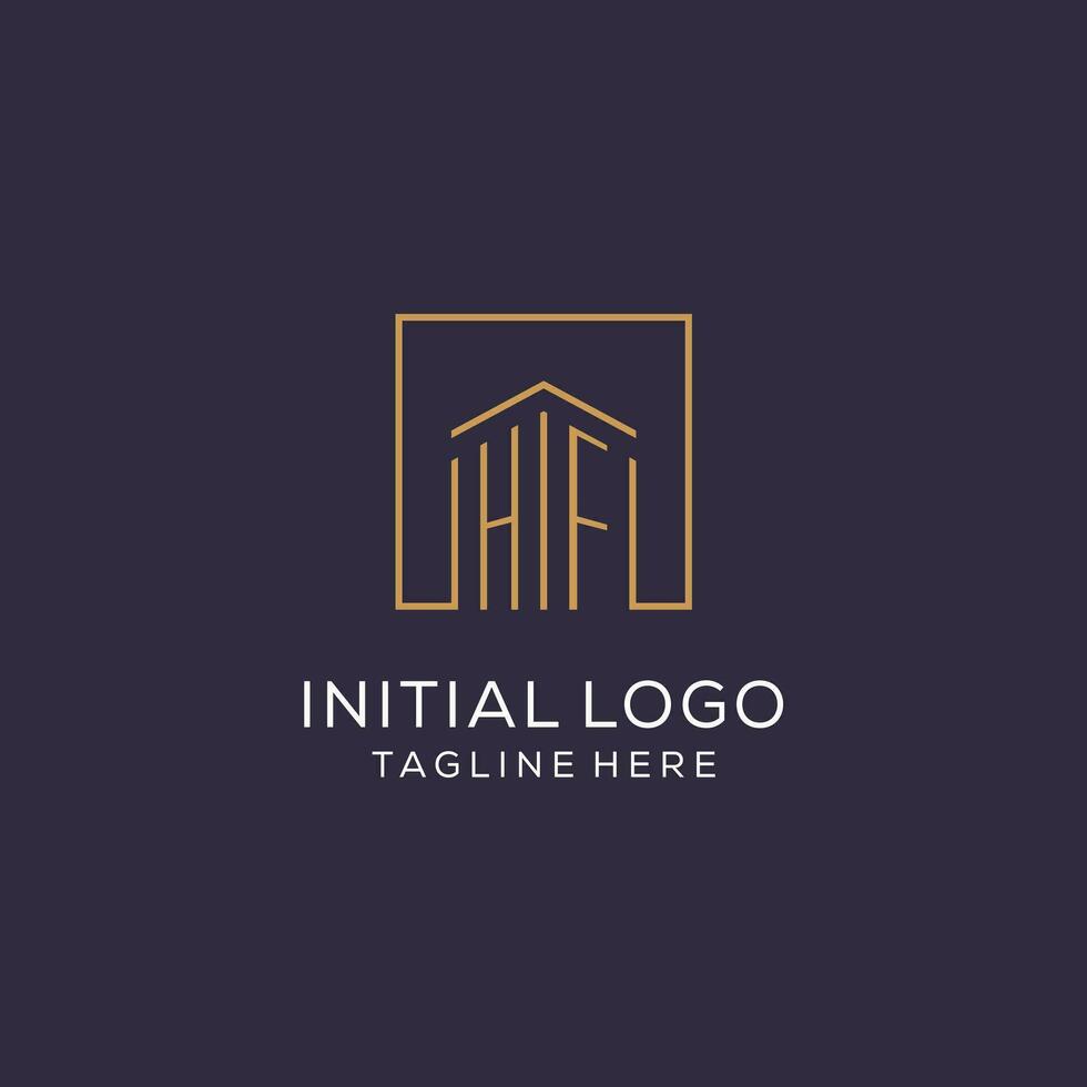 Initial HF logo with square lines, luxury and elegant real estate logo design vector