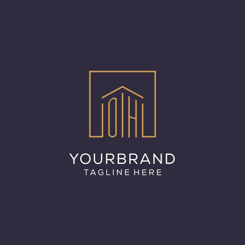 Initial OH logo with square lines, luxury and elegant real estate logo design vector