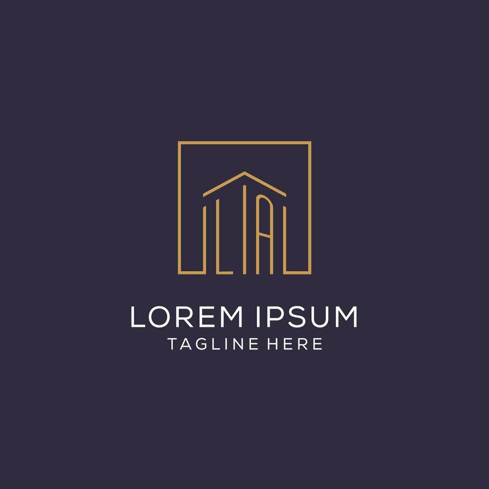 Initial LA logo with square lines, luxury and elegant real estate logo design vector