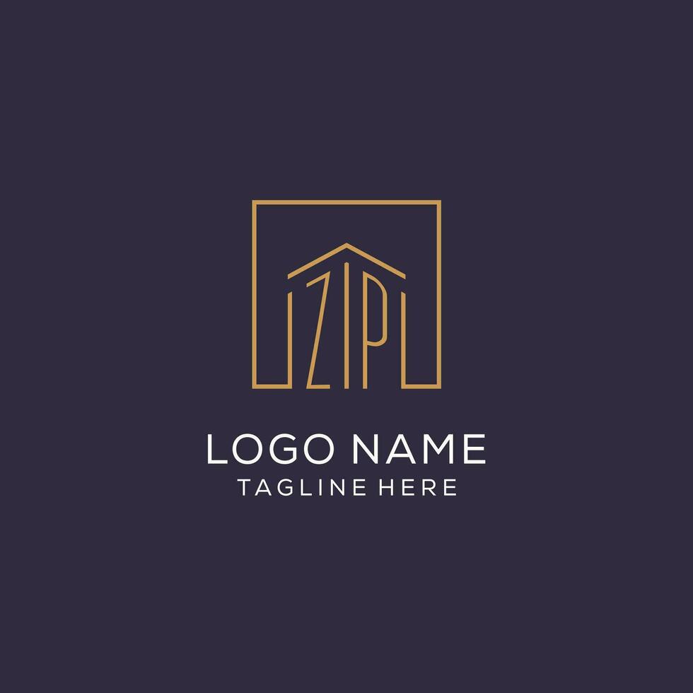 Initial ZP logo with square lines, luxury and elegant real estate logo design vector