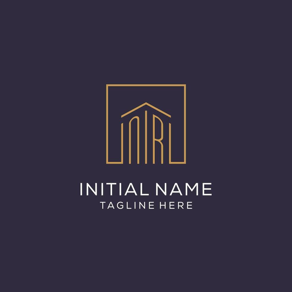 Initial NR logo with square lines, luxury and elegant real estate logo design vector